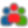 Three colorful human icons together, representing community, group members and teamwork.