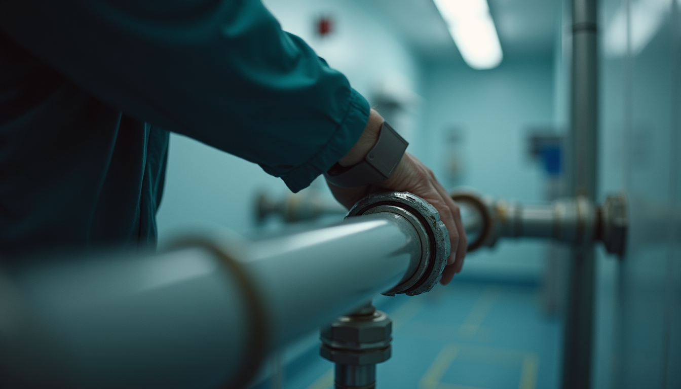 Close-up view of a plumbing system under inspection