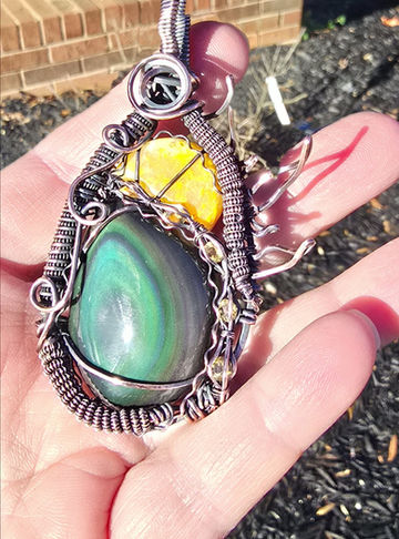 Black Hole Sun (Rainbow Obsidian, Bumblebee Jasper, & Citrine facets)