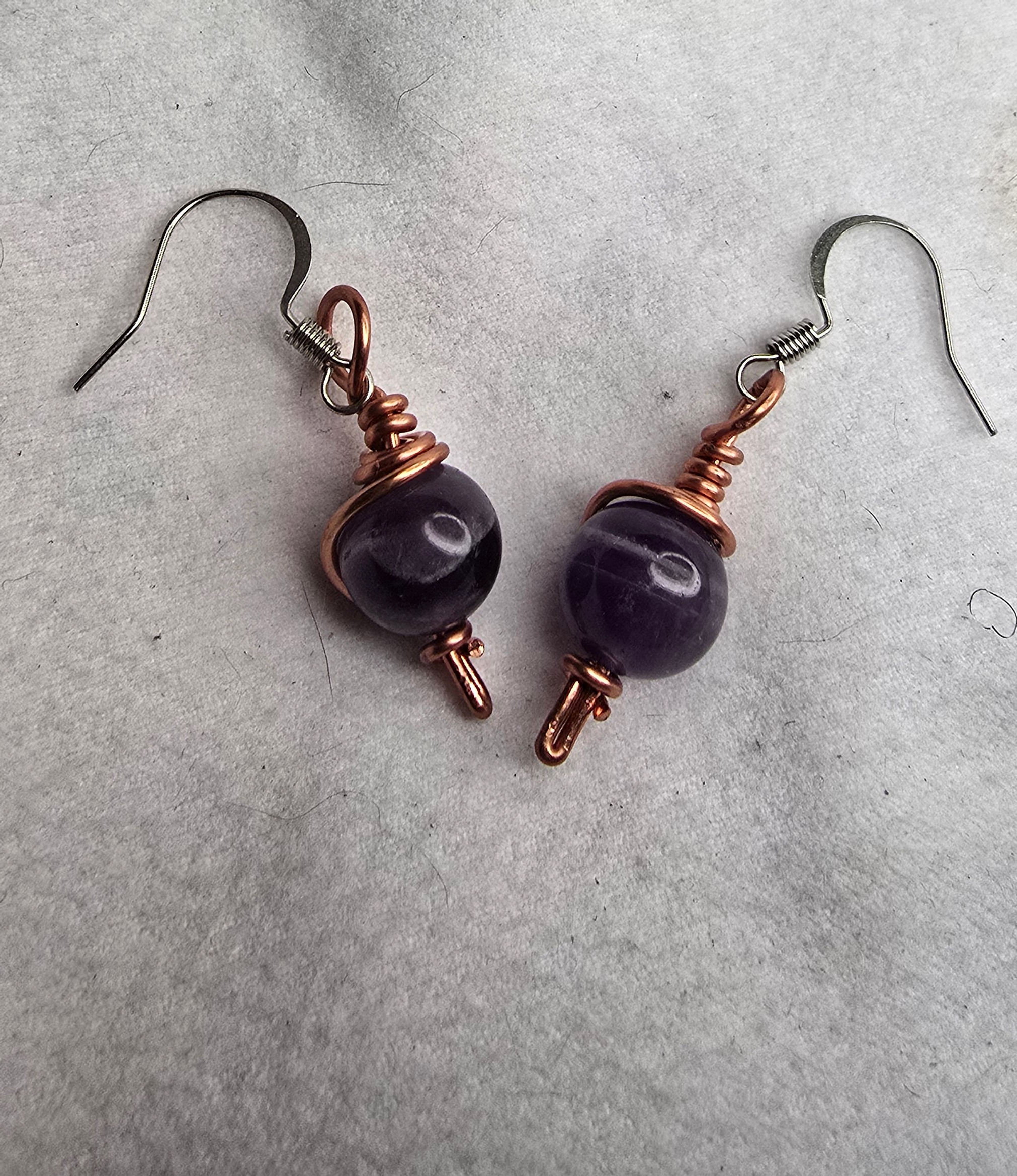 Amethyst copper earrings (you select titanium or copper hoops)