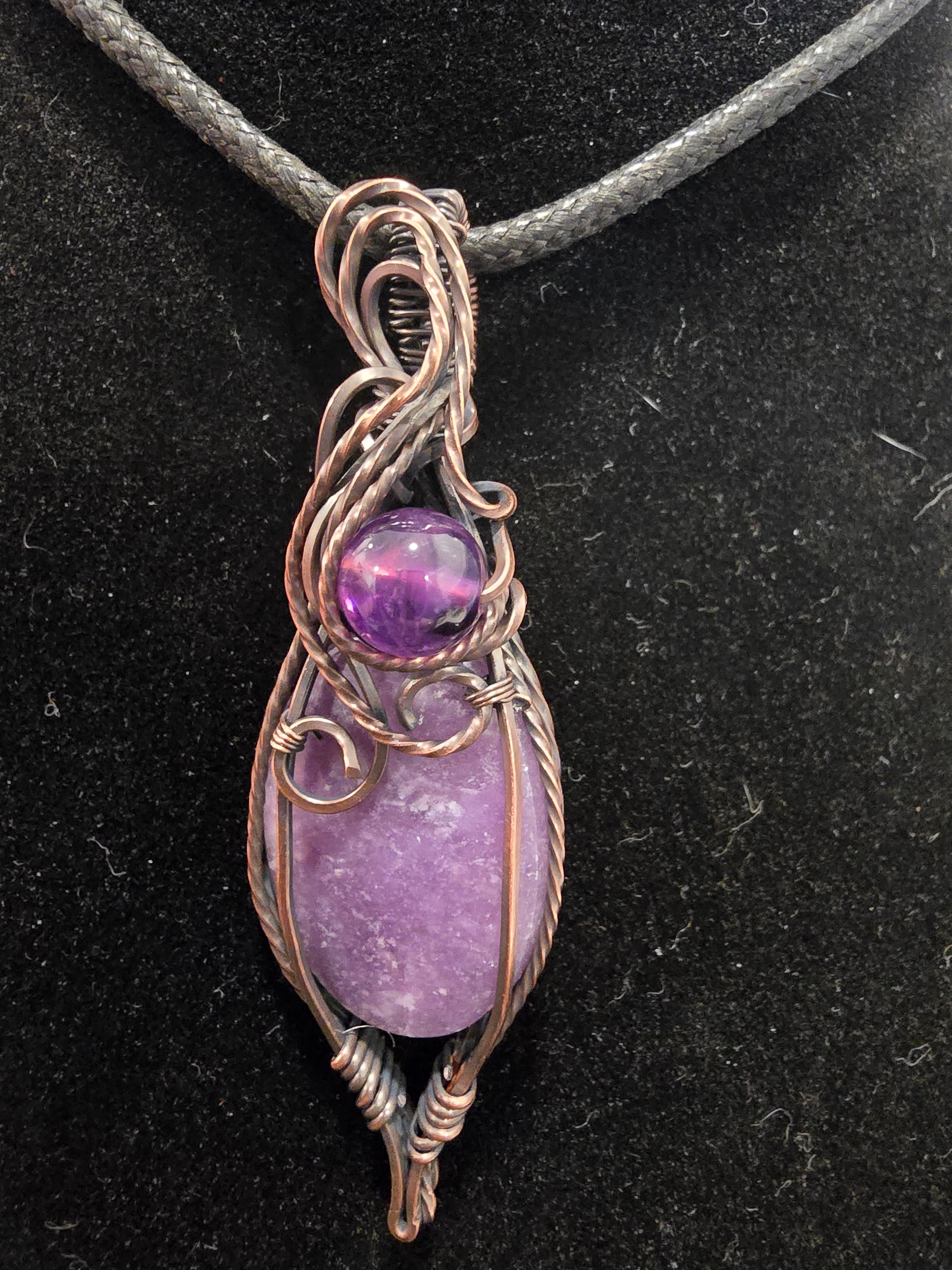 SOLD - Lepidiolite with amethyst bead