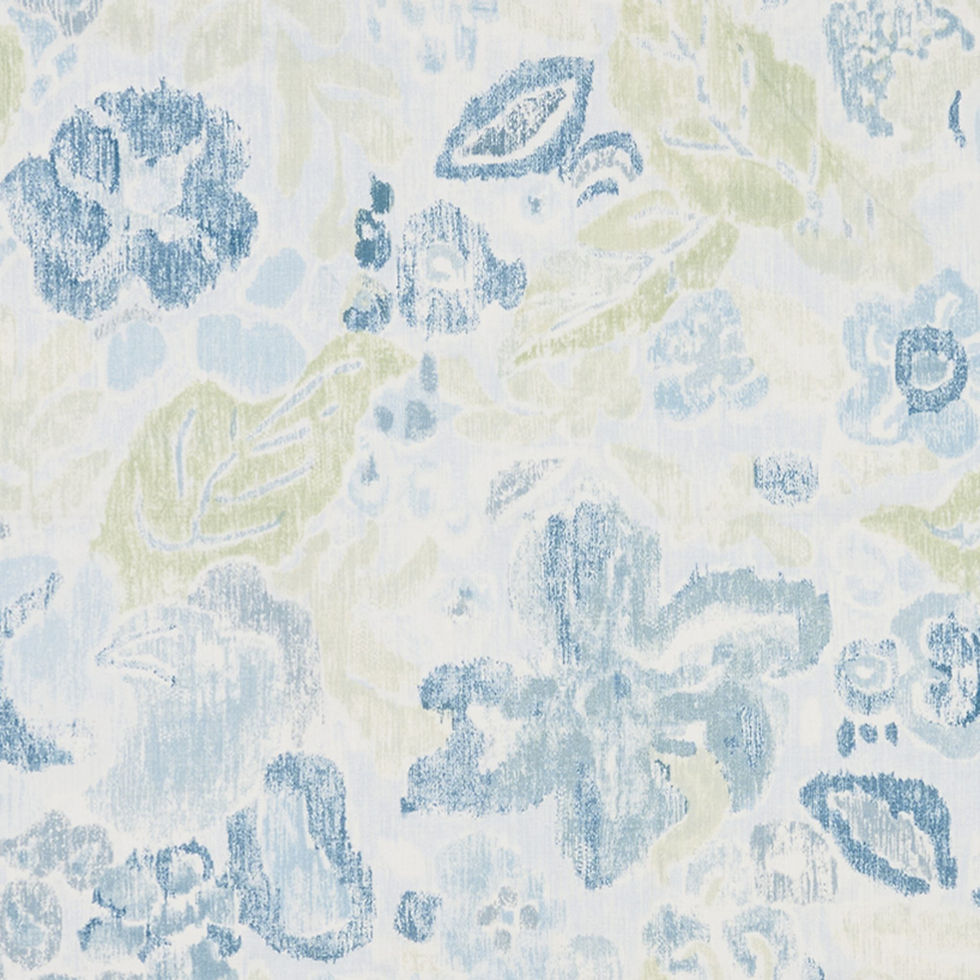 Abstract floral cotton print fabric with bold organic shapes, ideal for drapery, cushions, or light-use upholstery.