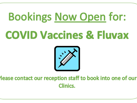 COVID Vaccines & Fluvax Bookings Now Open