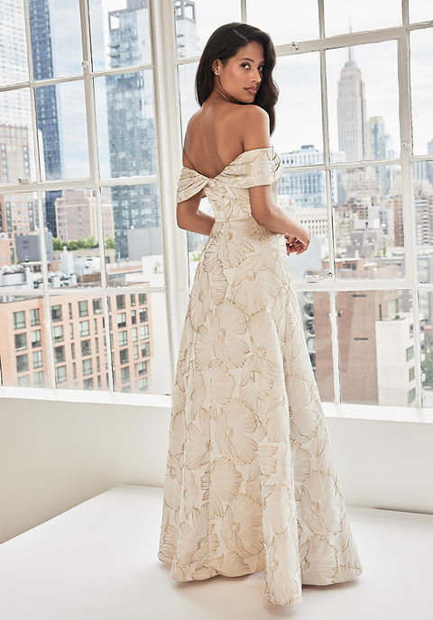 Floral Beaded Brocade Evening Gown