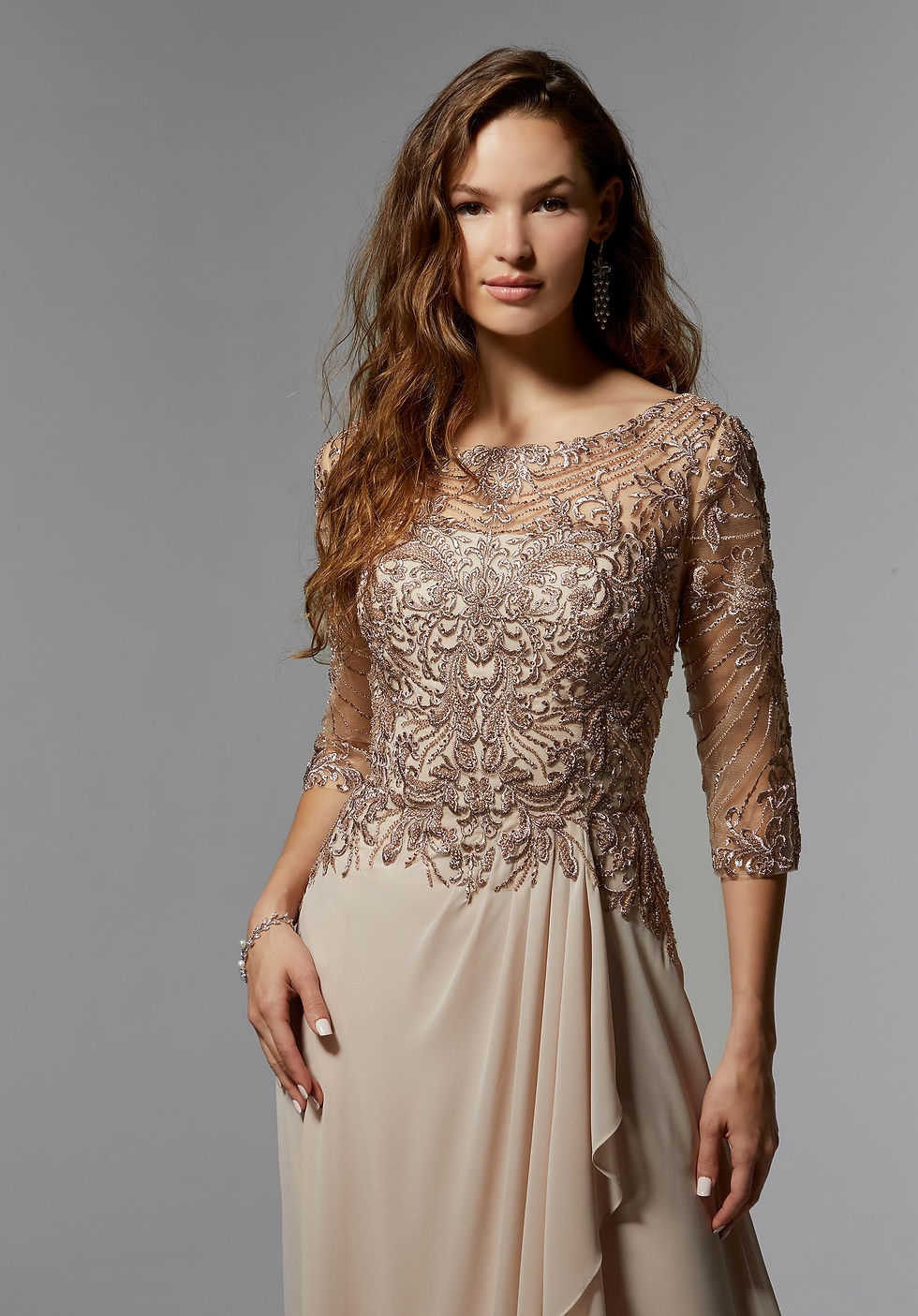 Thumbnail: A-Line Evening Gown with Beaded Embroidered Bodice Dark Lilac Size 24