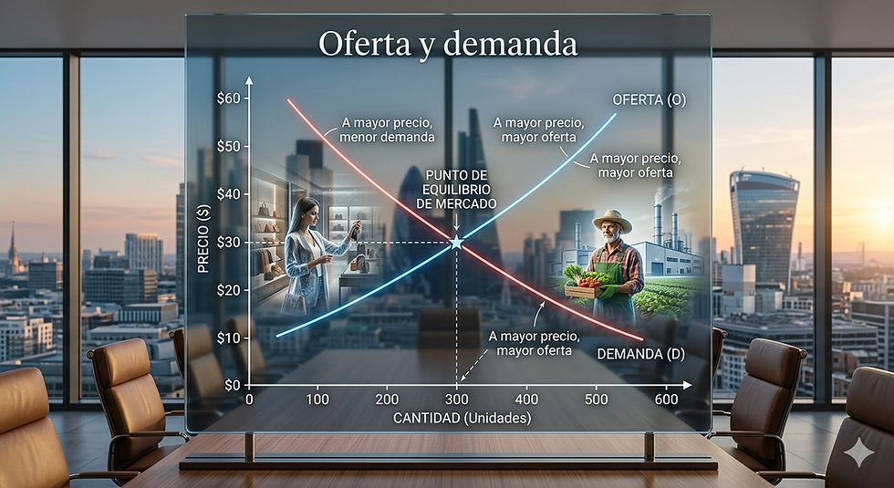 Gráfico de oferta y demanda con punto de equilibrio