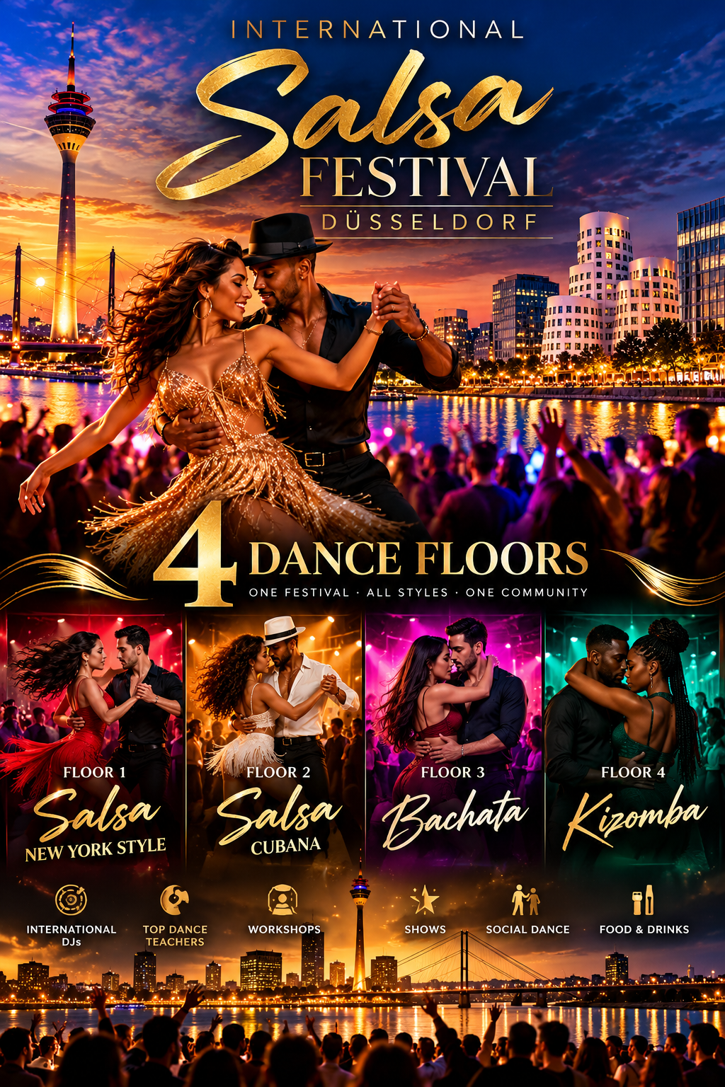 International Salsa Festival Düsseldorf – vier Tanzflächen: Salsa New York Style, Salsa Cubana, Bachata und Kizomba