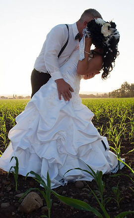 Wedding couple kissing just married.
