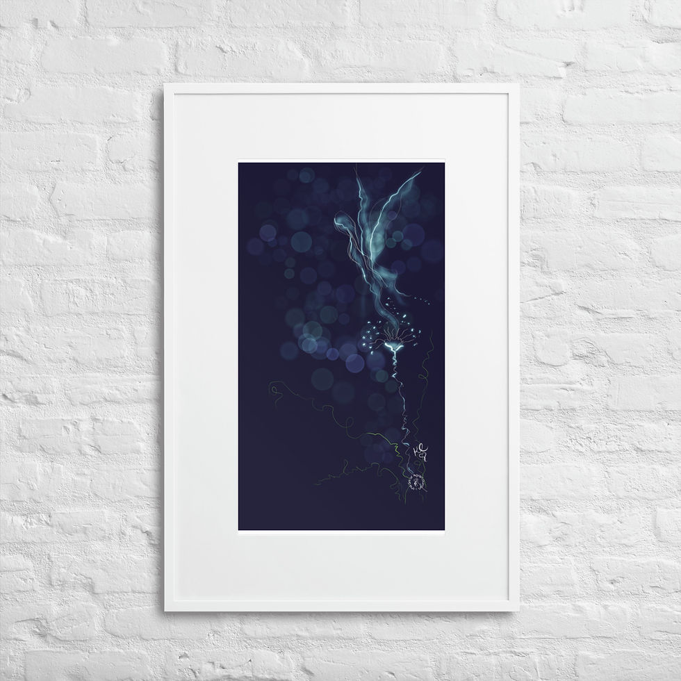 elemental ethereal spiritual impression in white frame on white brick background