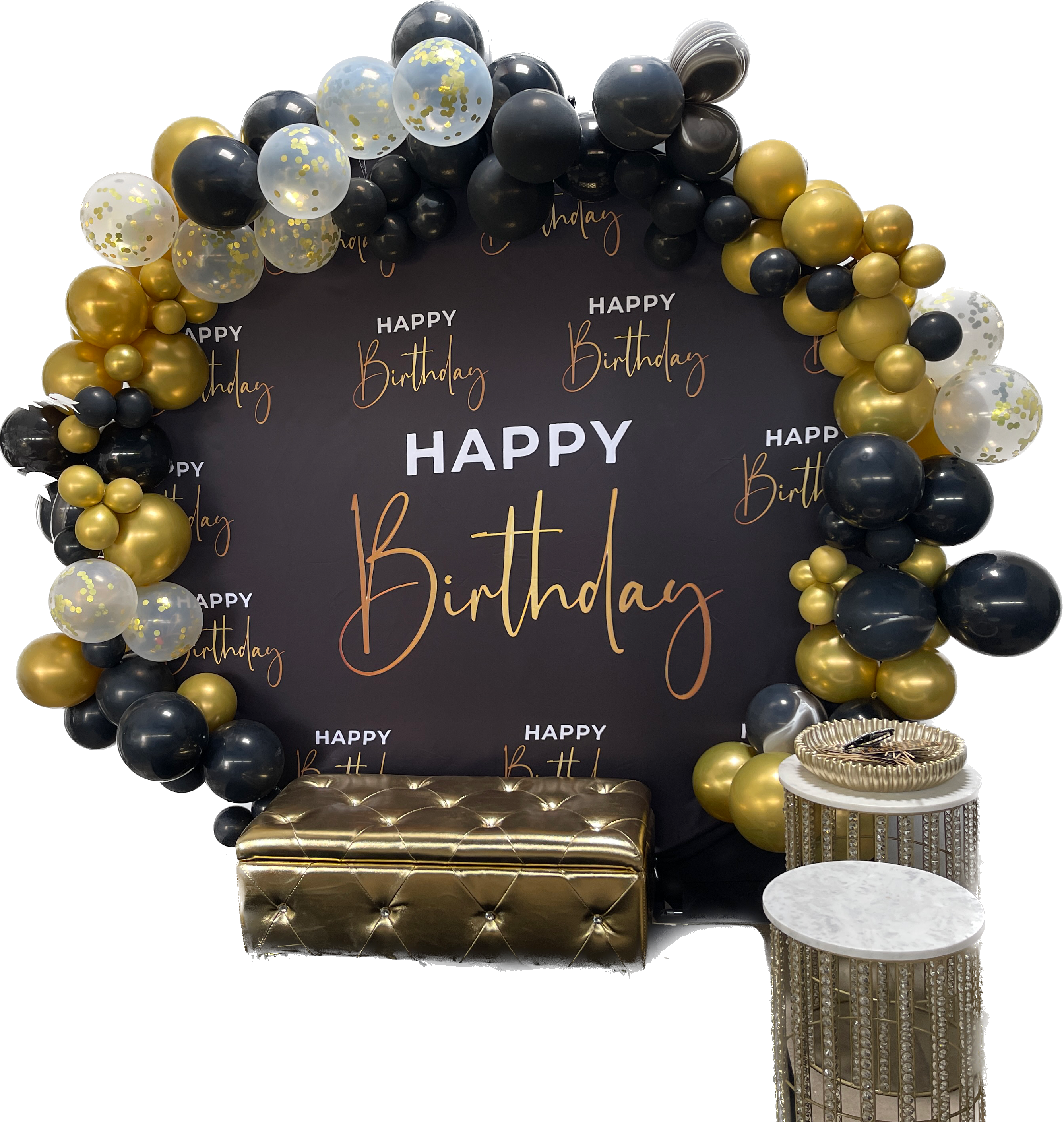 Happy Birthday- Black + Gold Backdrop Package