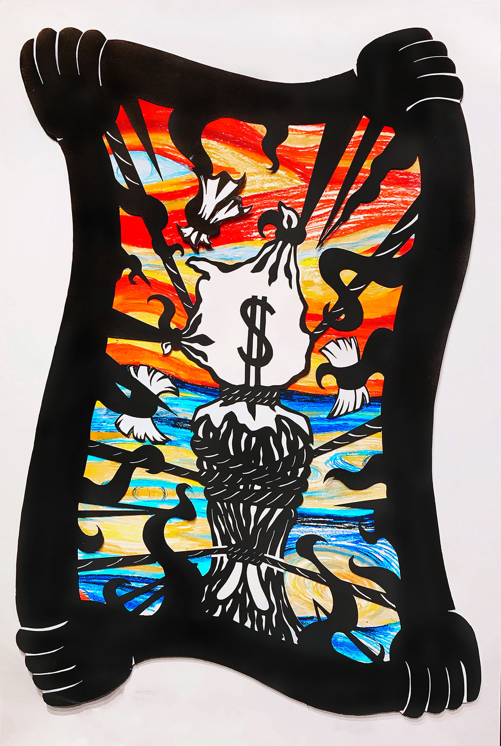 paper cut oil pastel drawing 