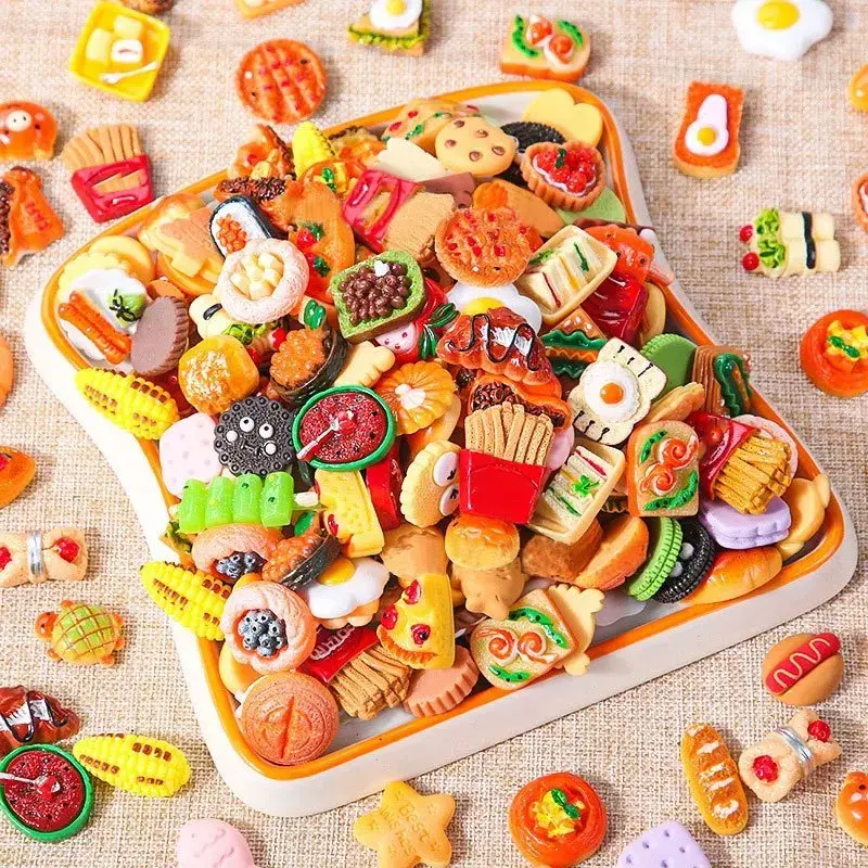 Assorted miniature resin food pieces for dollhouse kitchens