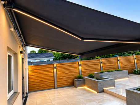 Modern Retractable Awning with Integrated LED Lighting – Stylish Outdoor Living for Irish Homes