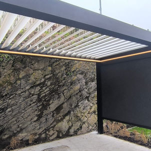 Bioclimatic pergola with somfy motor and drop down blind fit in Malahide