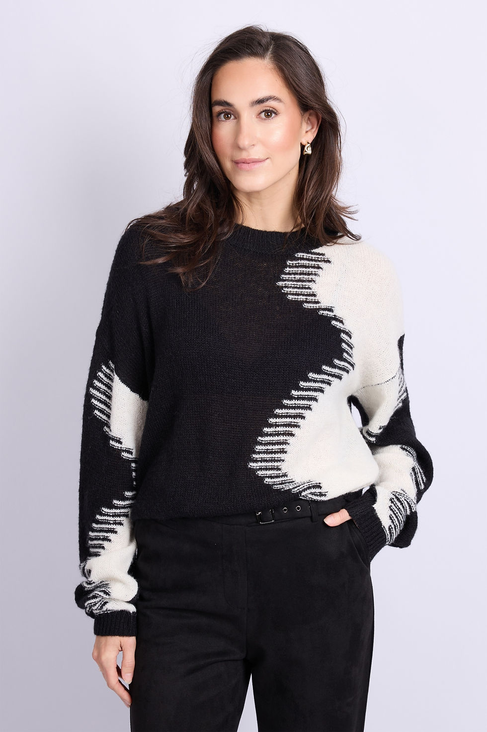 Thumbnail: C&S pullover Karly zwart/wol wit