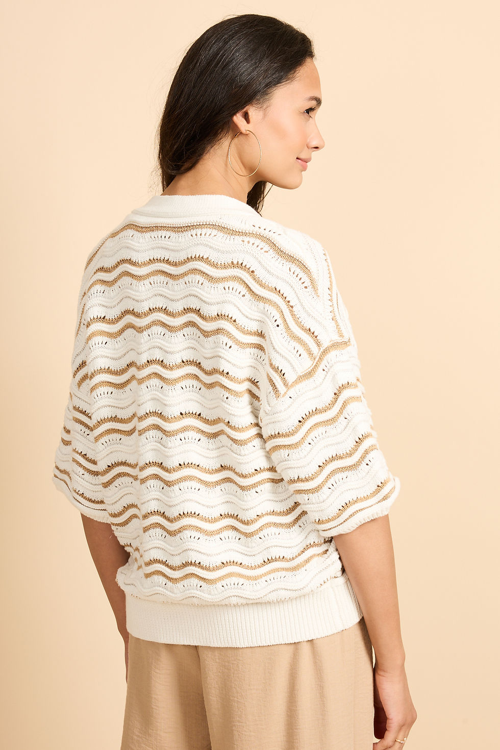 Thumbnail: G-maxx cardigan Helmi wool white/knit camel