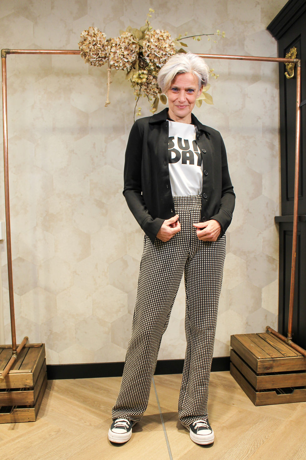 Thumbnail: IVY Beau broek Shanna zwart/offwhite