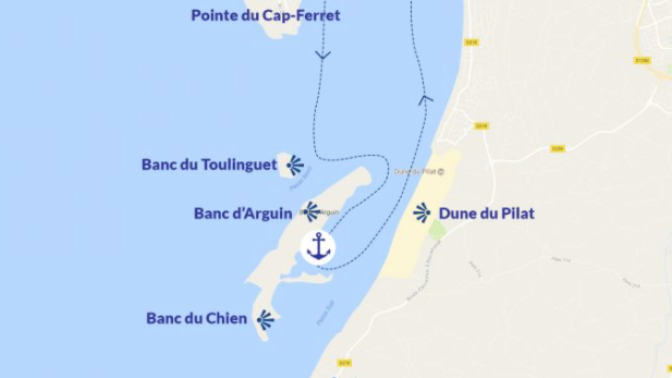 Le Cap ferret, Arcachon, l'île aux oiseaux, le banc d'arguin et la dune du Pilat. Louez votre bateau au Cap Ferret