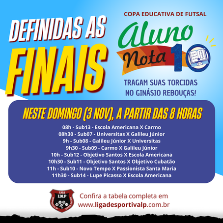 Finais Copa Educativa Aluno Nota 10 serão neste domingo, no Rebouças