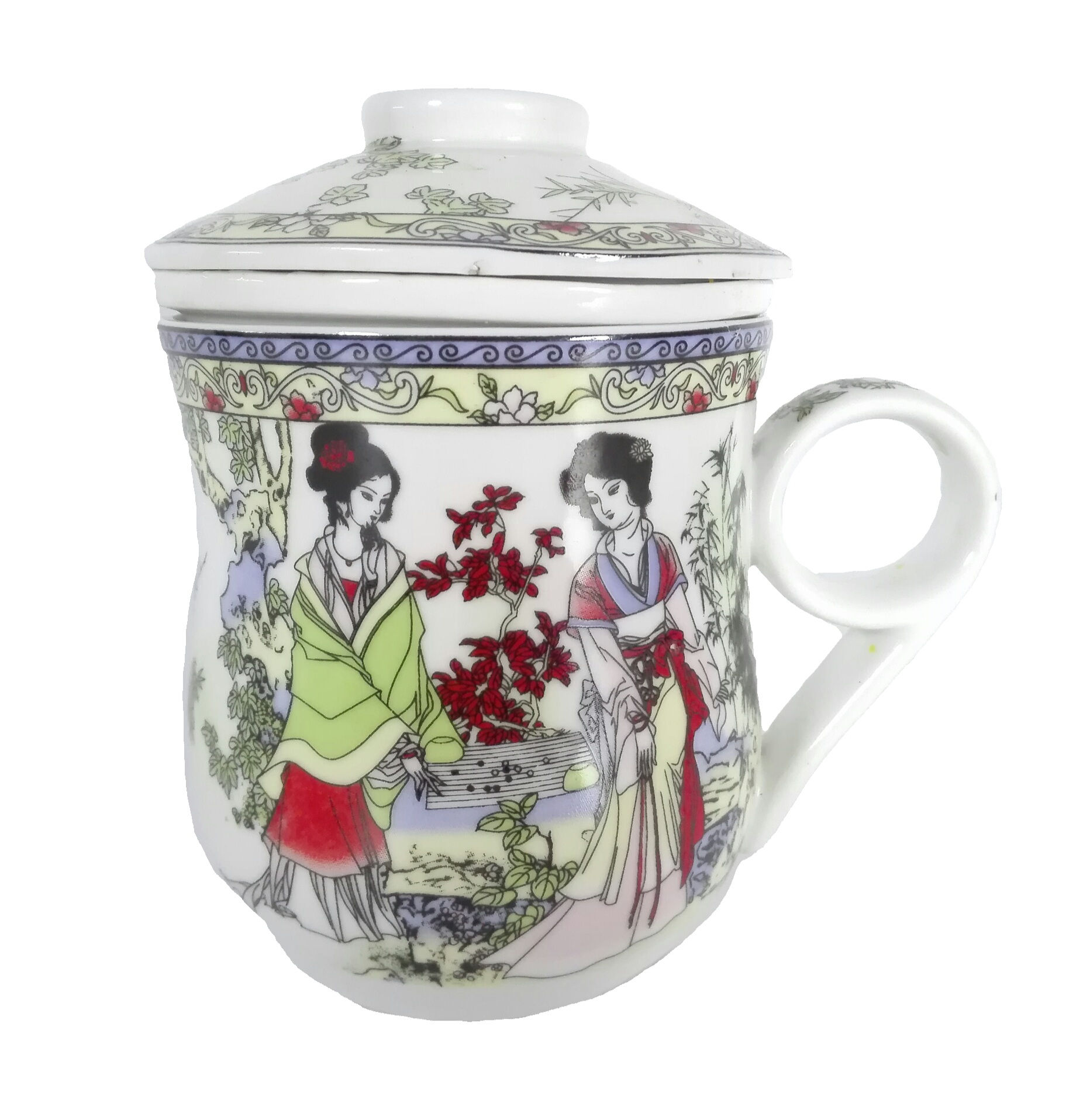 Taza Oval Con Filtro Oriental Doncellas Gu Zheng Go 3pza