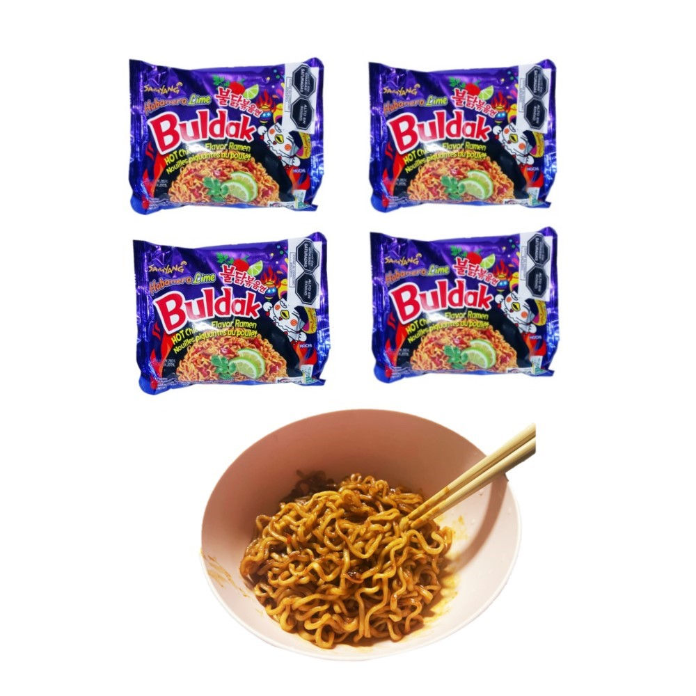 Pack 4u Fideos Ramen Buldak Sabor Pollo Picante Con Aji Habanero y Limon 135gr
