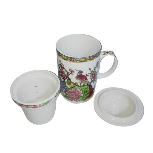 Thumbnail: Taza Ceramica Con Filtro Oriental Aves Pagopan Jardin 3pza