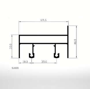 Desenho técnico | perfil de alumínio para esquadrias | suprema | AT-SU005  | Bauxita Metais