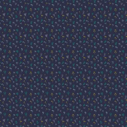 Dark Blue Floral Branches Fabric