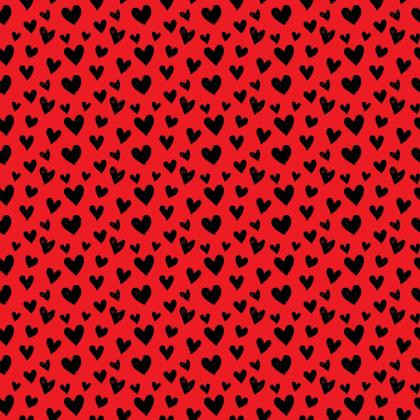 Black Hearts on Red Fabric