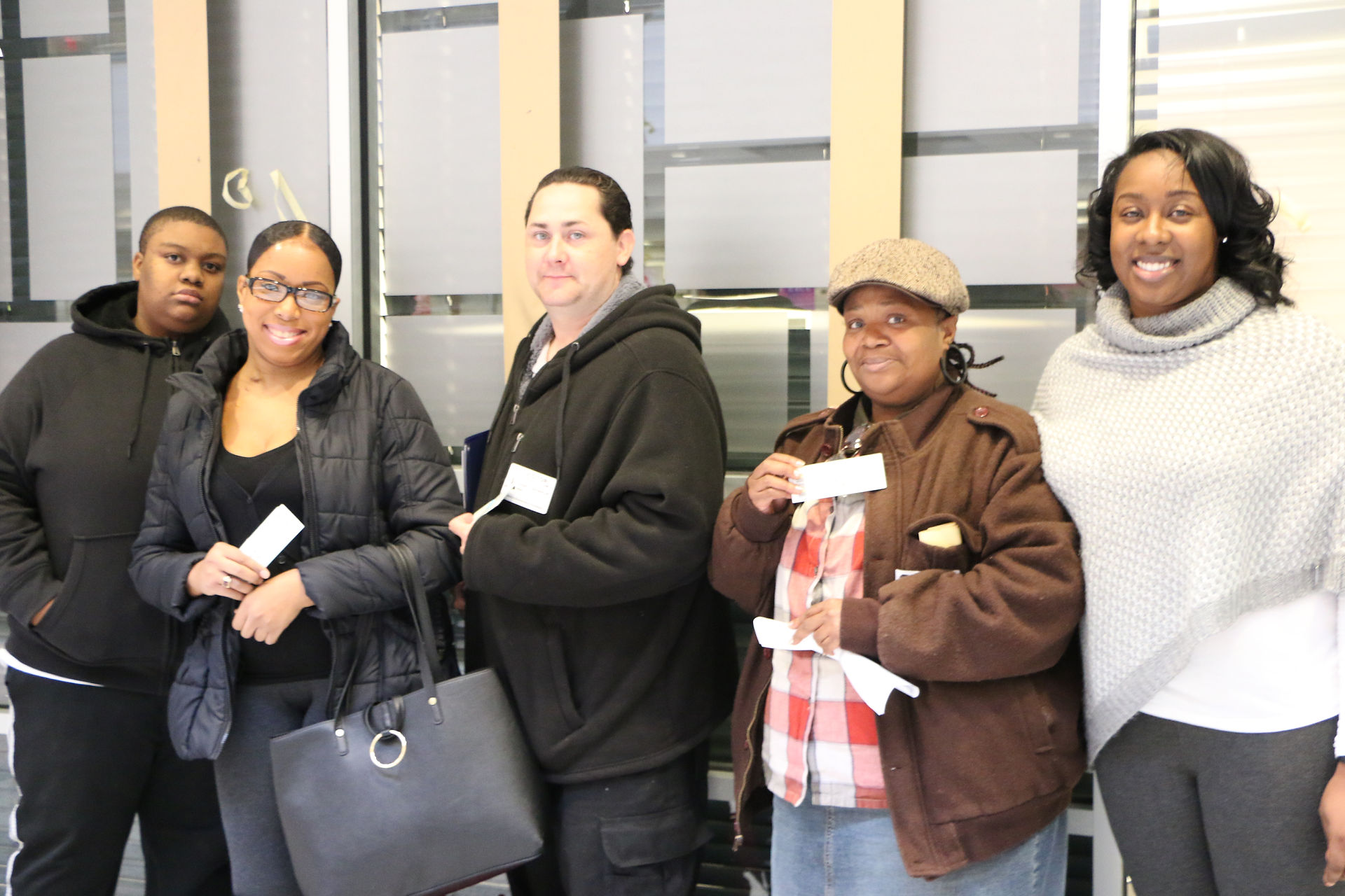 The winners of the Disney on Ice Tickets! From left to right_ Donia Roane (Rhodes), April Eggleston (Prince Hall), Angel Serrano (Parkway West), & Tanya Parker (Strawberry Mansion); FACE Executive Director is on the far right