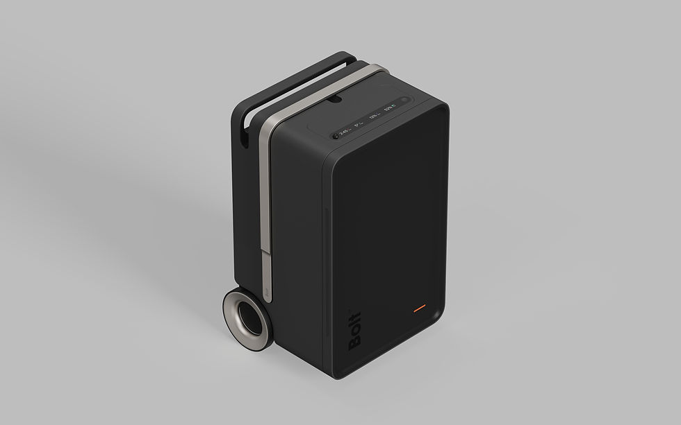 3D render of a compact portable kitchen suitcase in closed position with a rugged, travel-
