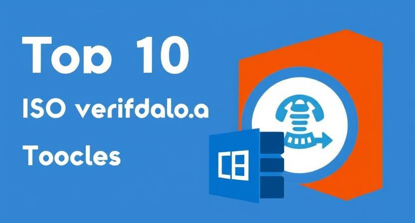 A modern flat illustration of a laptop verifying a Microsoft Windows ISO file with a green “Genuine” checkmark.