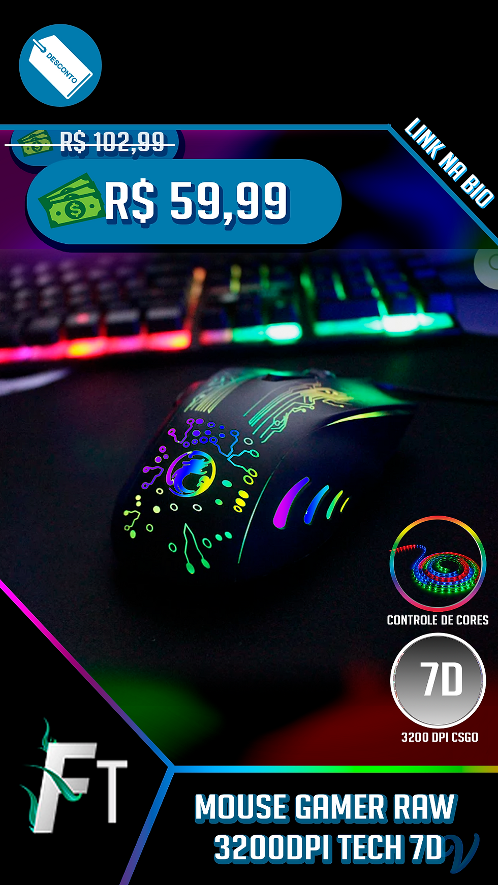 Mouse Gamer X9 Gaming 3200Dpi Control 100%