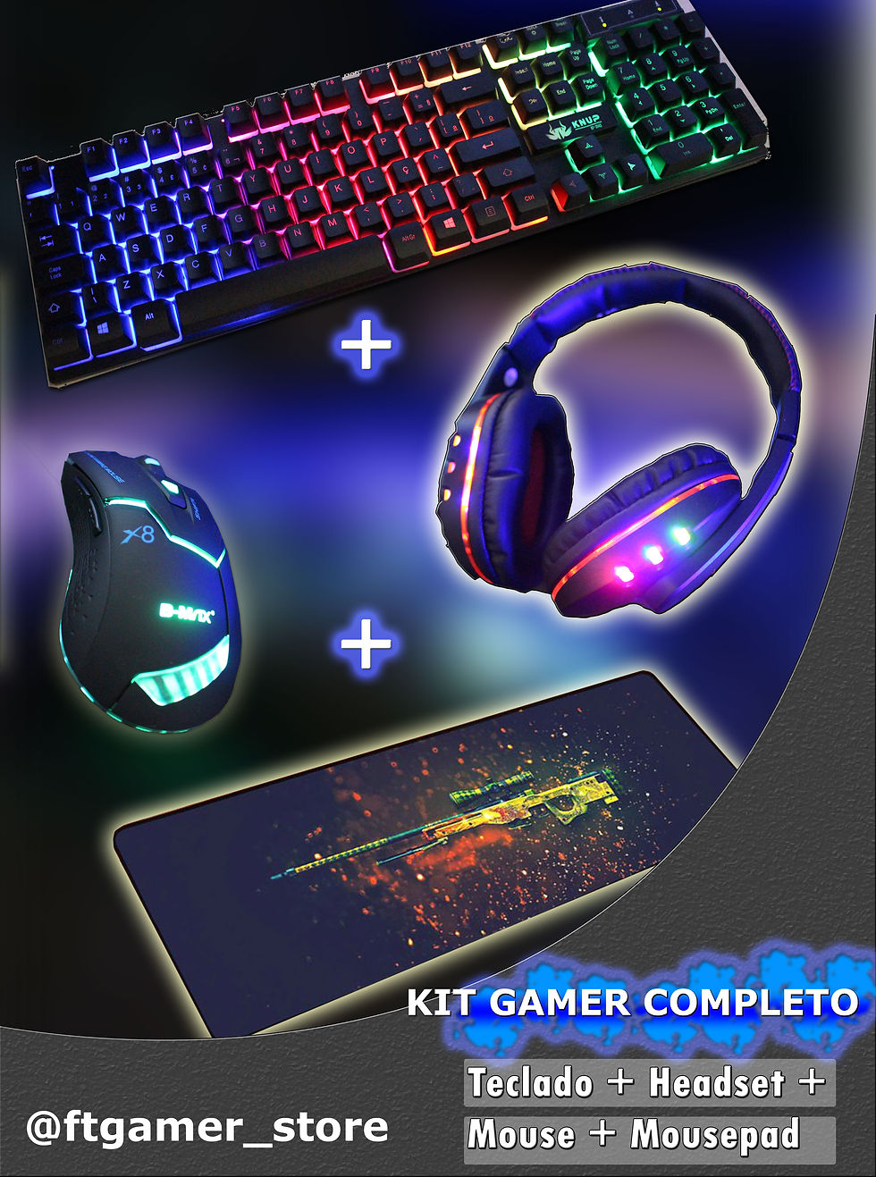 Combo Gamer COMPLETO - Mousepad +Mouse 3000dpi +Teclado Semi-Mecânico +He