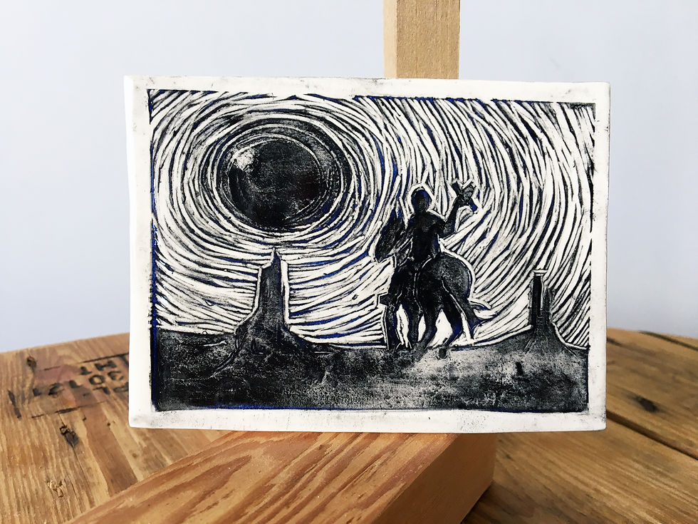 Thumbnail: Adios Lino Cut Stamped Ceramic Tile