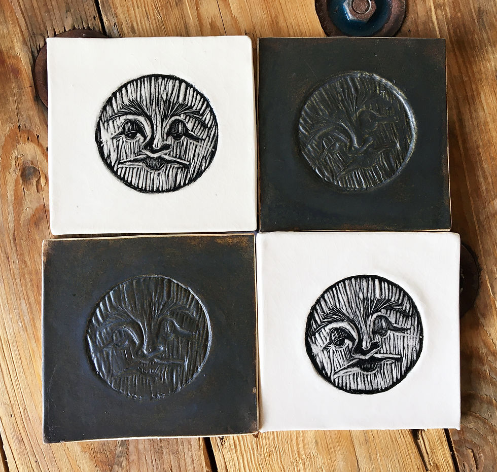 Thumbnail: Luna Lino Cut Stamped Ceramic Tile