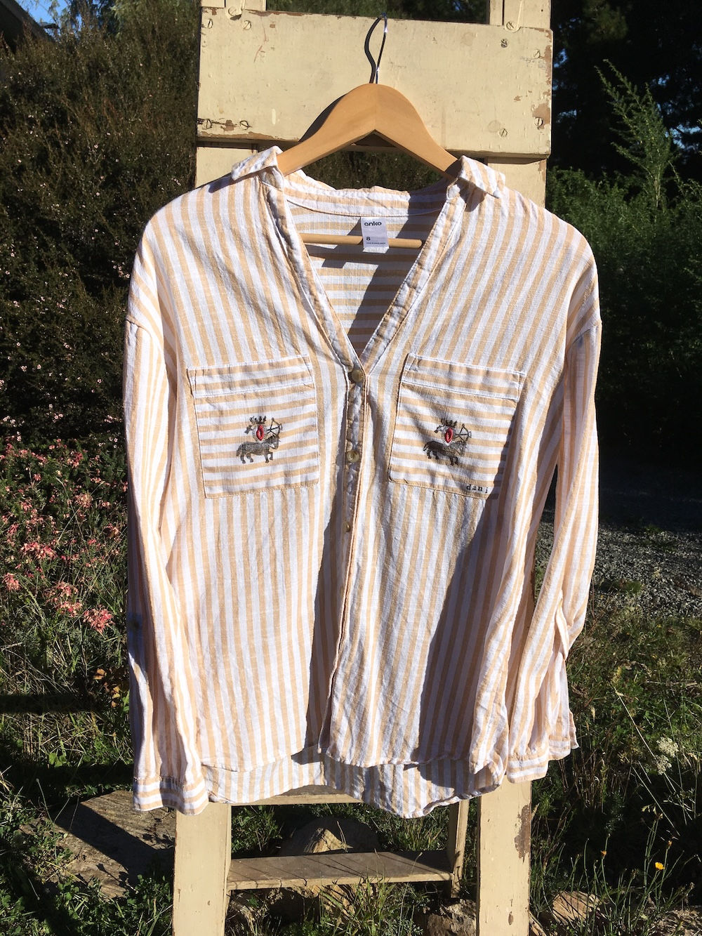 Beige & White Striped Huntress Button Down Shirt