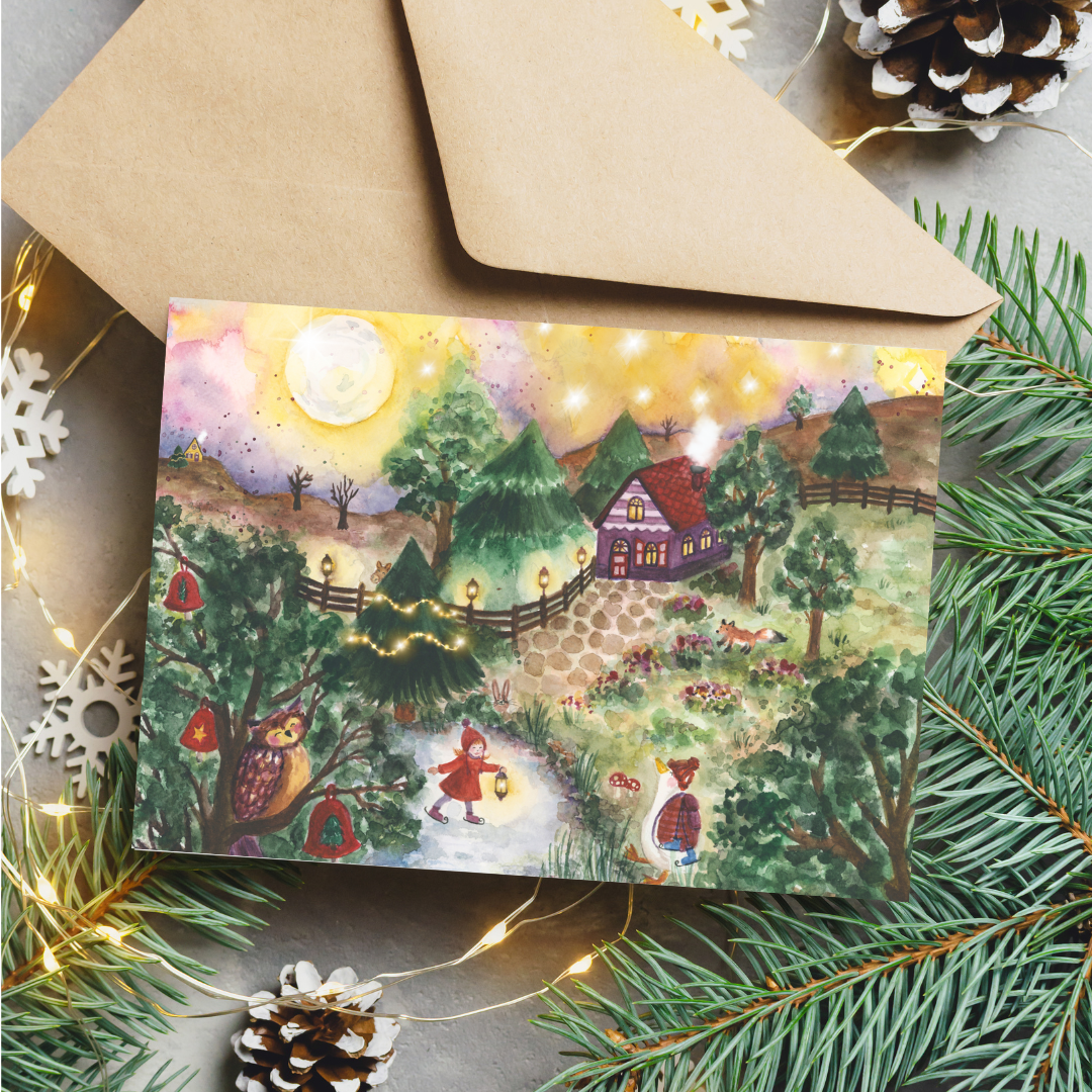 'Schaatsen tussen de bomen' Gevouwen kaart A6