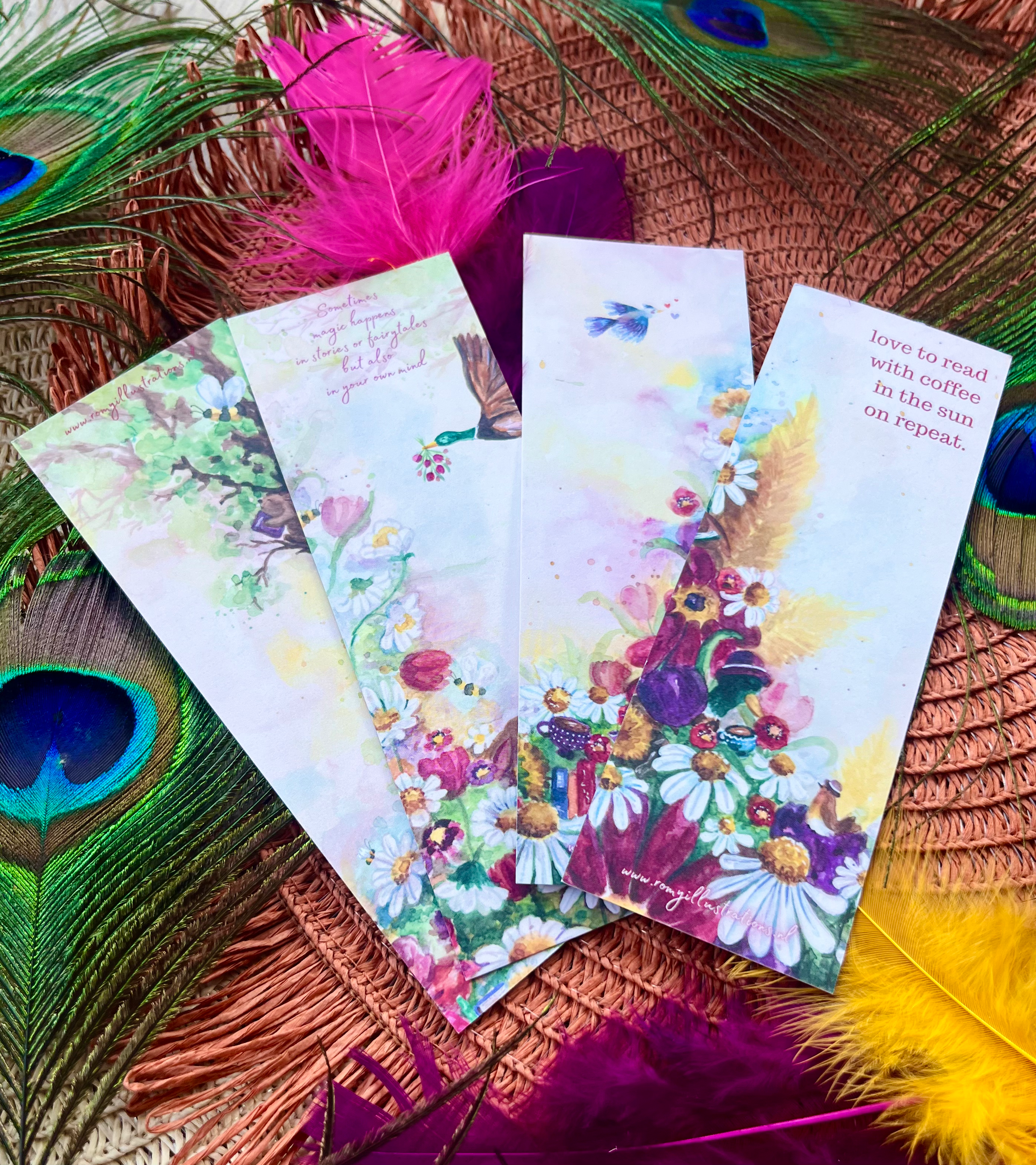 'Bloemenzee' en 'endless books' Boekenleggers SET van 4