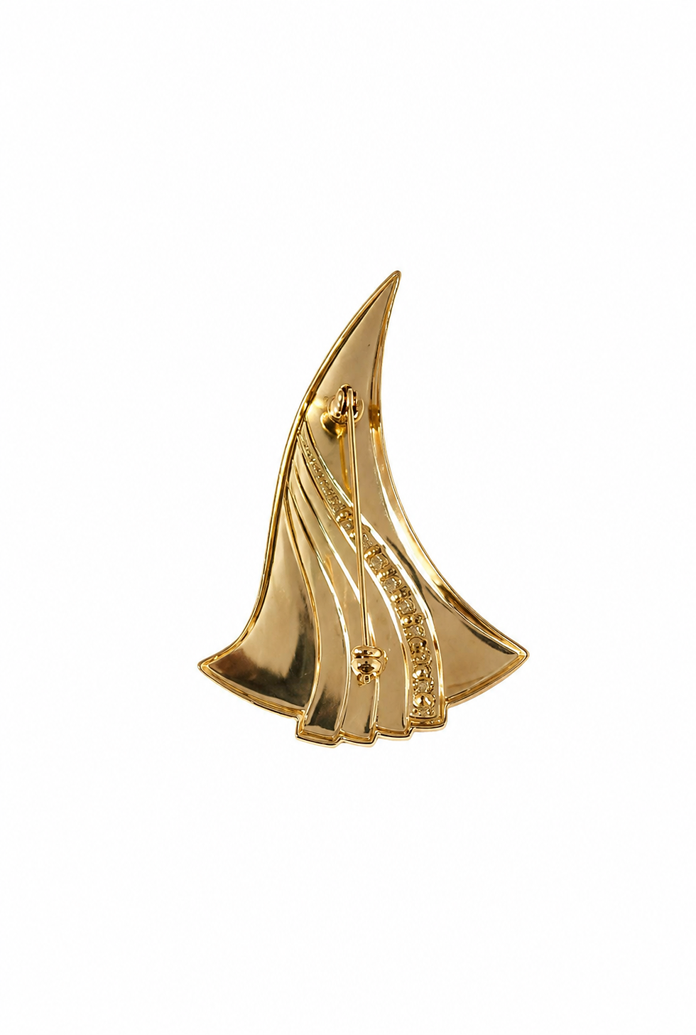 Thumbnail: Vintage Gold Tone Sculptural Sail Brooch with Crystal Detail