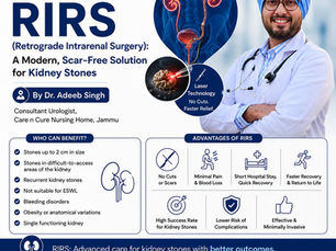 RIRS (Retrograde Intrarenal Surgery): A Modern, Scar-Free Solution for Kidney Stones By Dr. Adeeb Singh Consultant Urologist, Care N Cure Nursing Home, Jammu