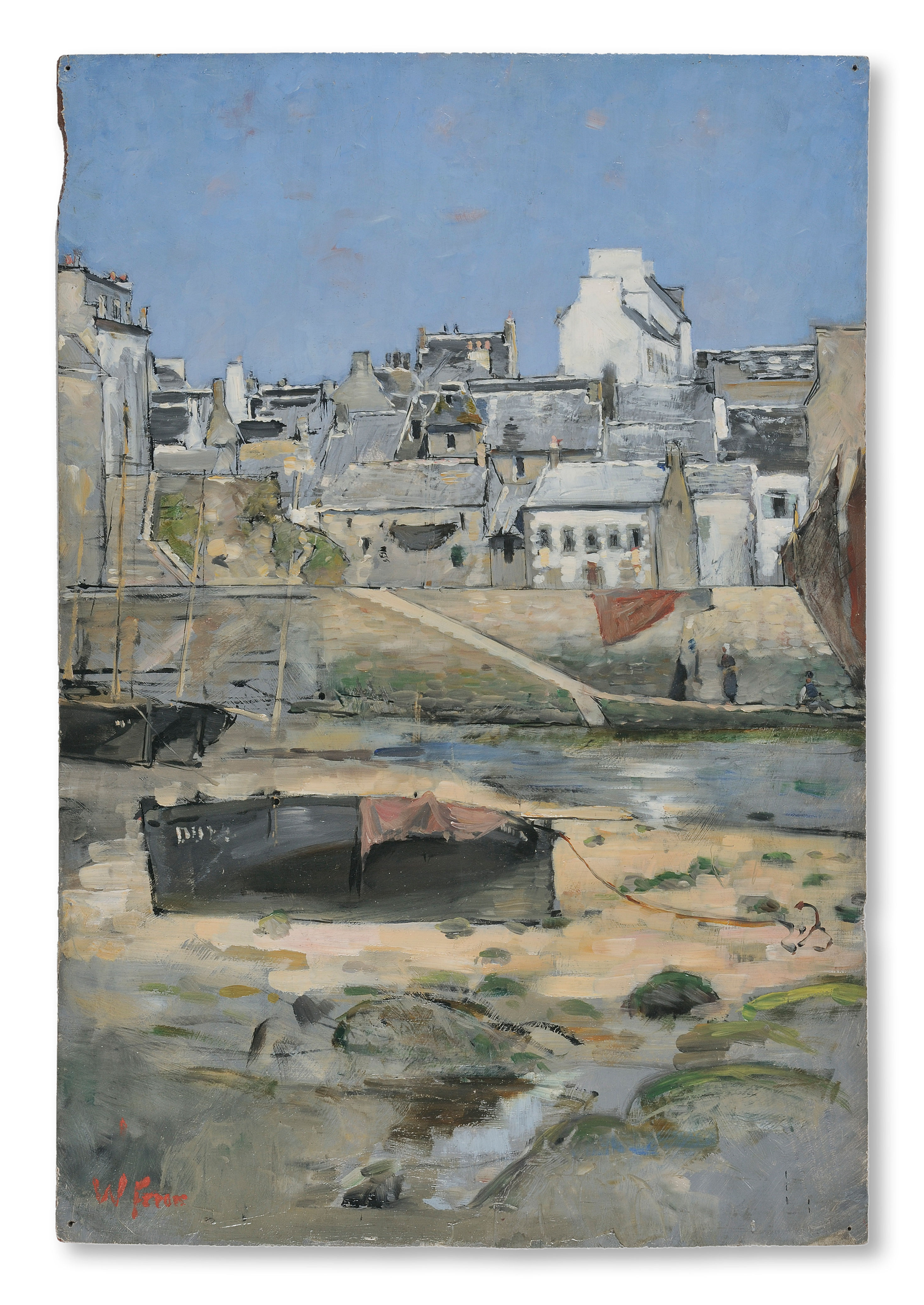 Josef Wilhelm (William) Féron: Nordfransk fiskehamn vid ebb. [Dieppe.]