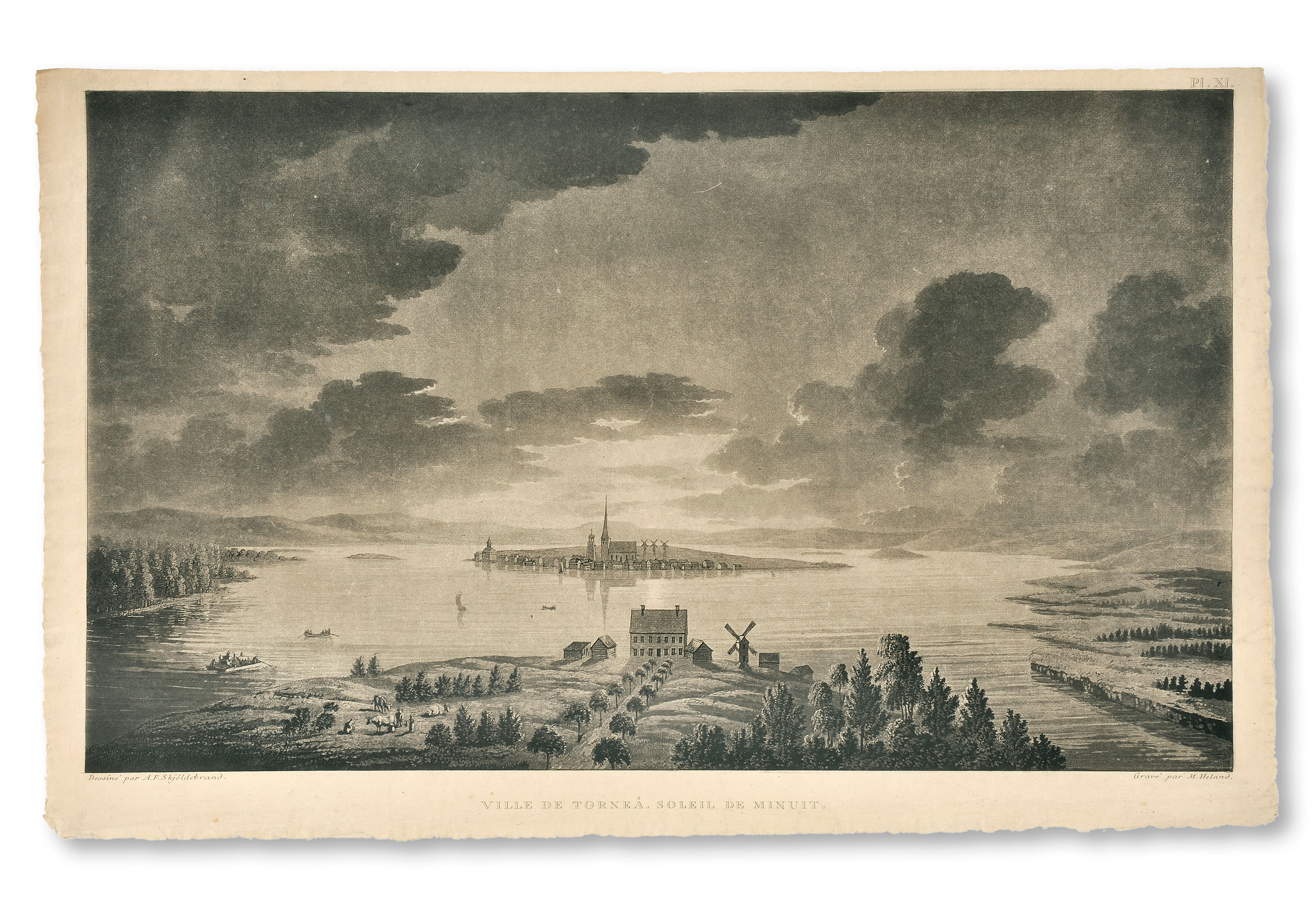 M. R. Heland  efter A. F. Skjöldebrand: Midnattssol över Torneå