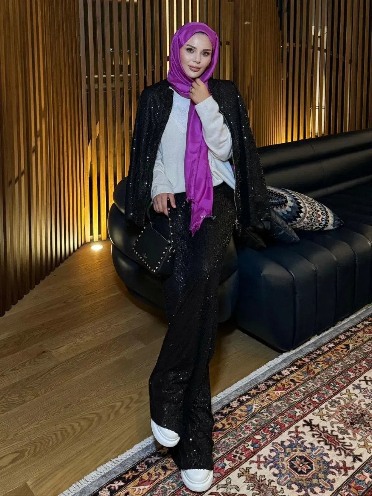 Pul Payetli Palazzo Kesim Bloom Pantolon PNT100279 – Siyah