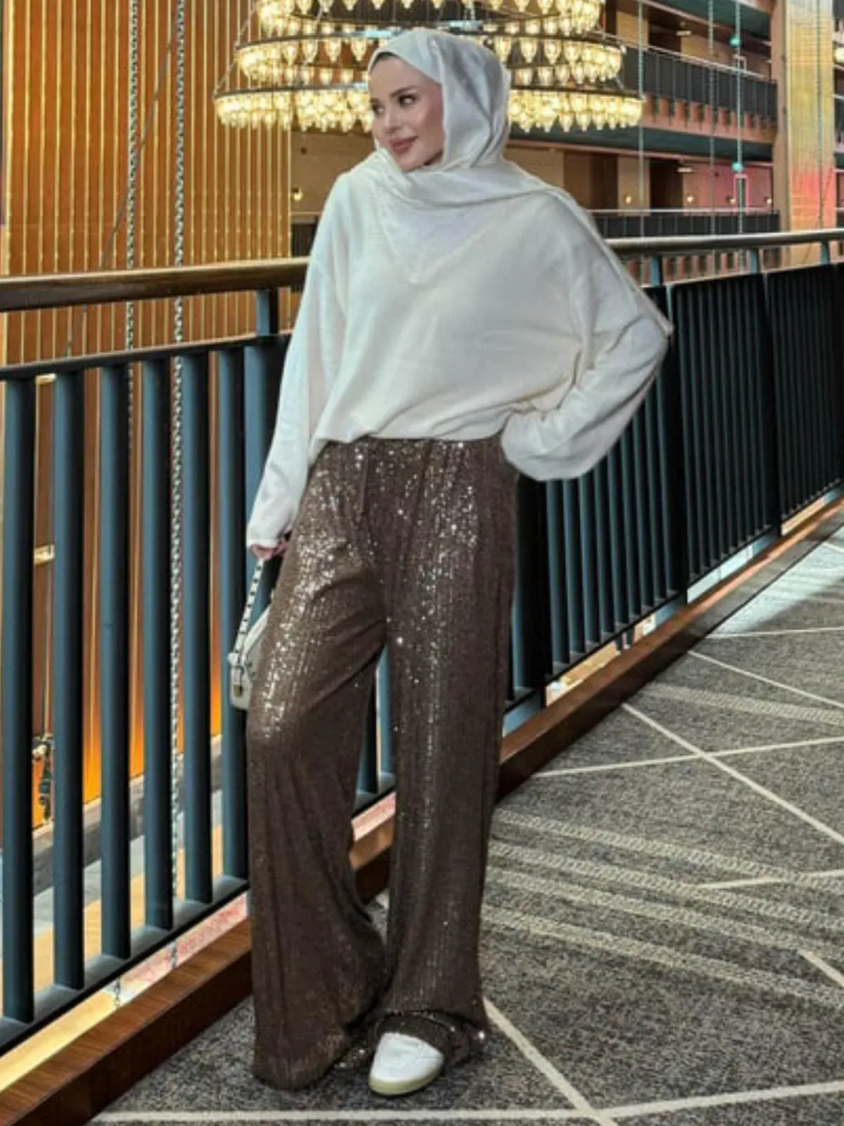 Pul Payetli Palazzo Kesim Bloom Pantolon PNT100279 – Kahverengi