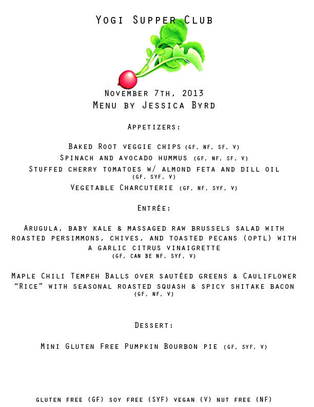 Yogi Supper Club Menu for Nov