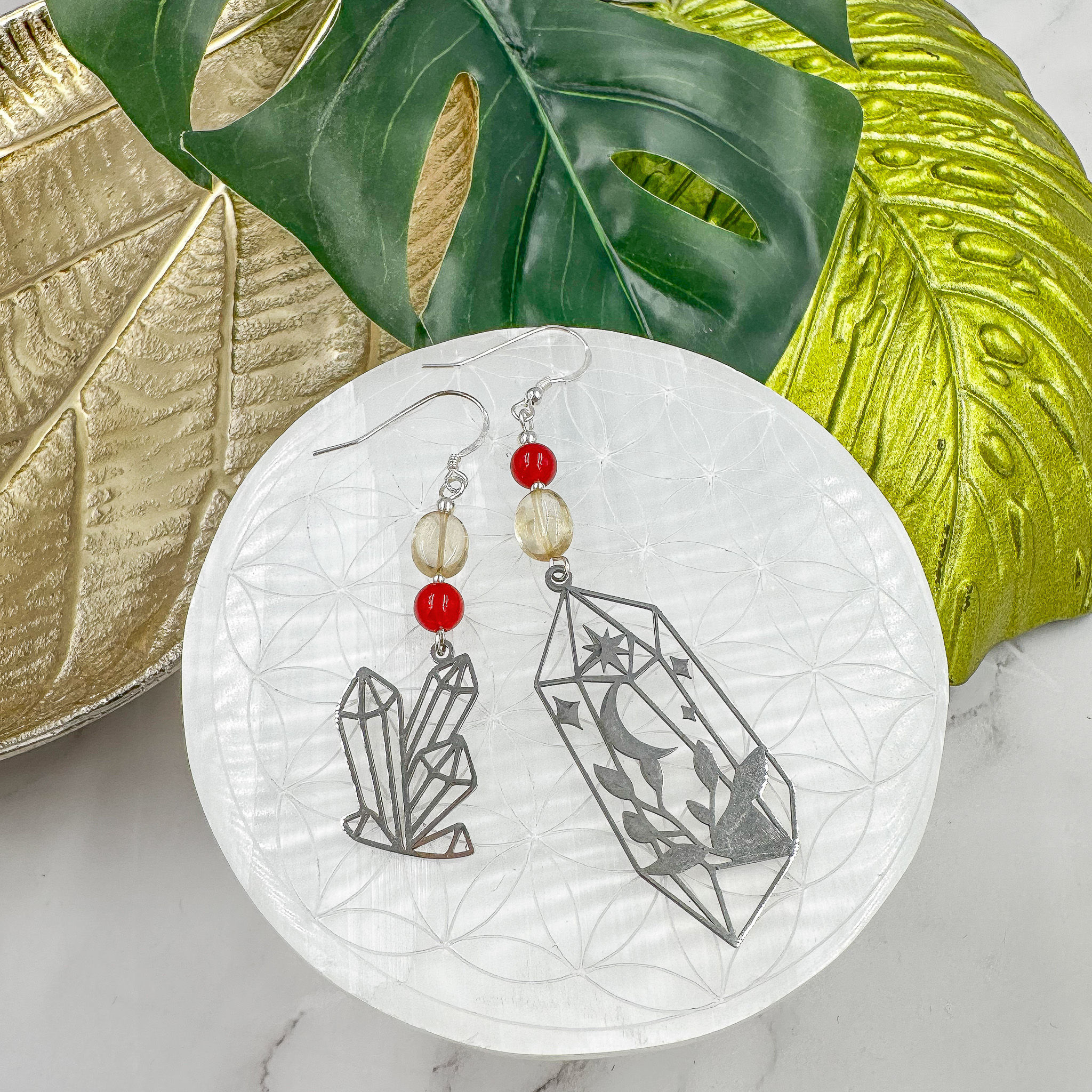 Boucles asymétriques Citrine / Cornaline