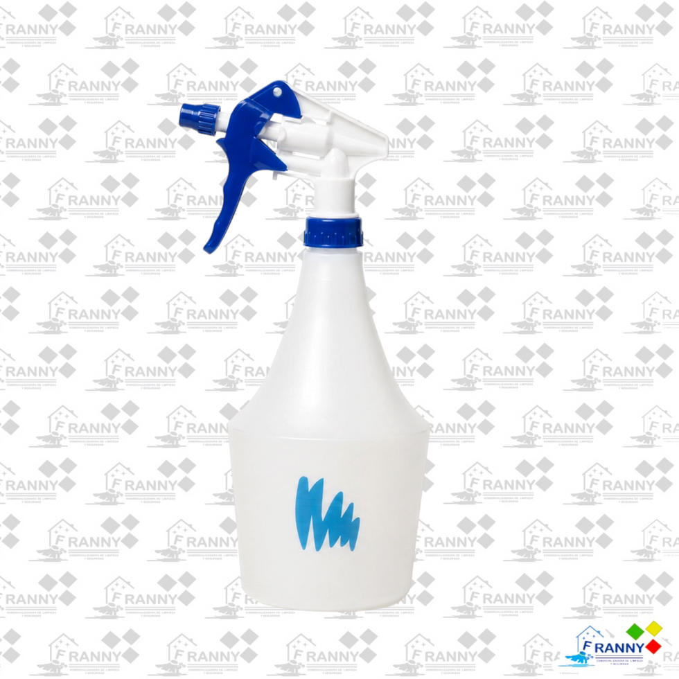 Pulverizador blanco con gatillo azul y dibujo