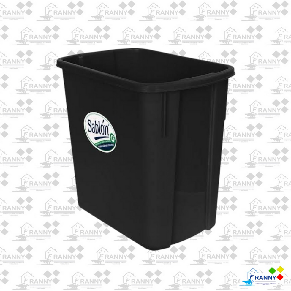 Contenedor rectangular negro con etiqueta Sablon