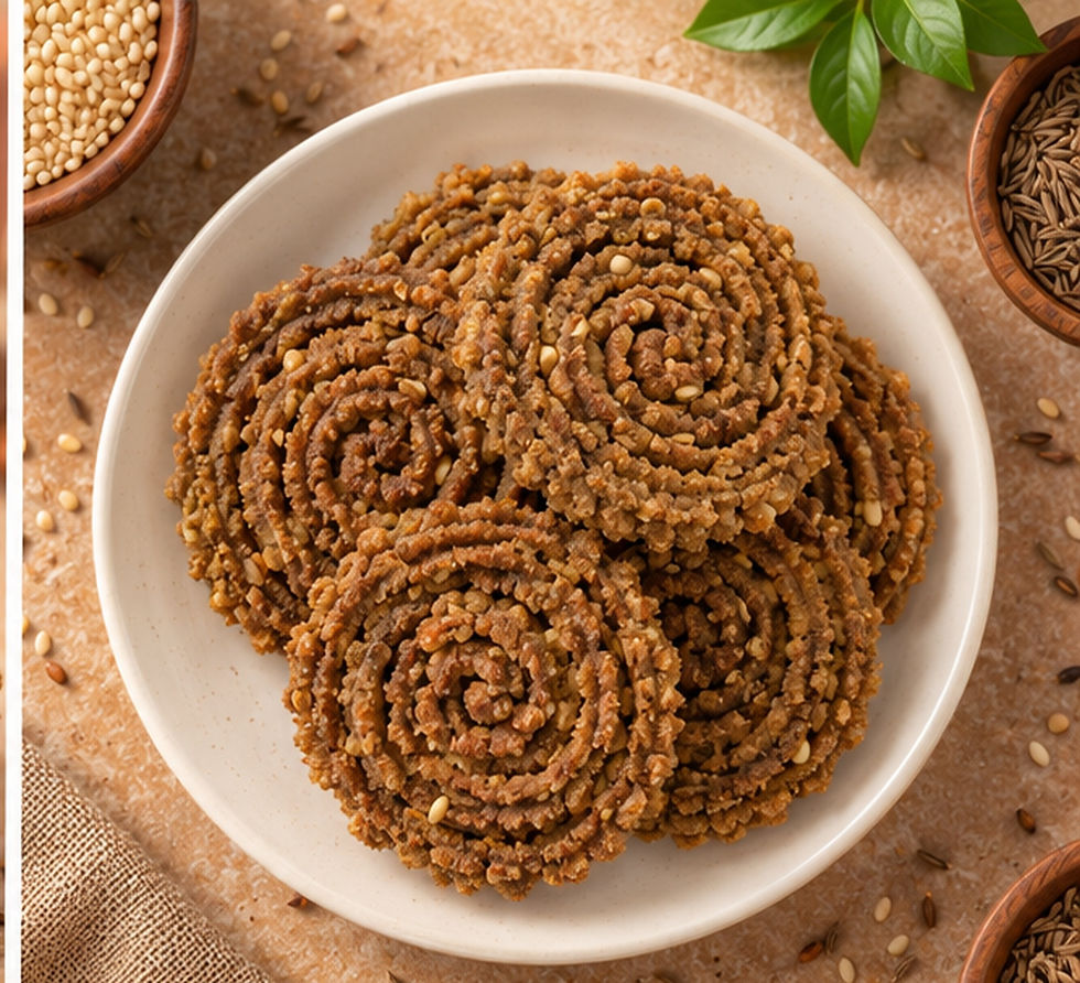 Crispy ragi chakli top view